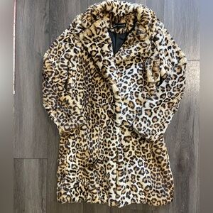 ZARA Leopard Print Faux Fur Coat